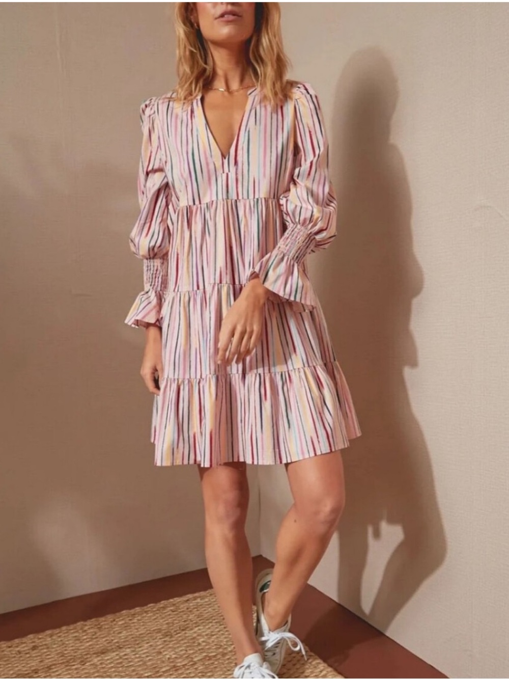 Pomander Place Bermuda Tiered Kenzo Mini Dress in Pink Sorbet Size XS